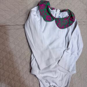 Jacadi White Long Sleeve Baby Onesie with Floral Collar